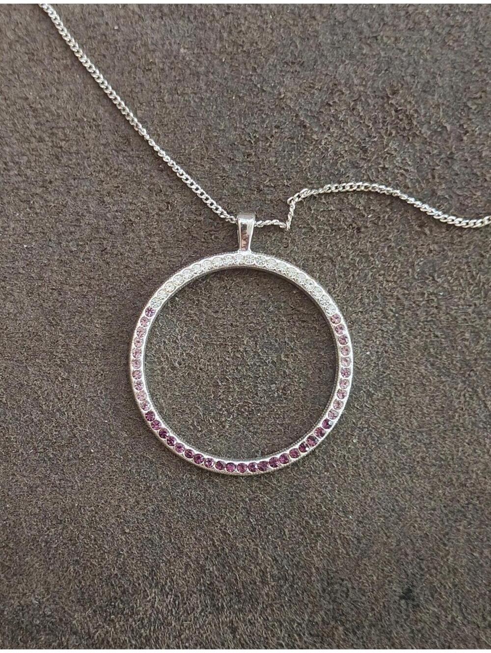 80s "Circle of Life" Design With Purple, Pink & Clear Crystals Pendant Necklace - Picture 2 of 9